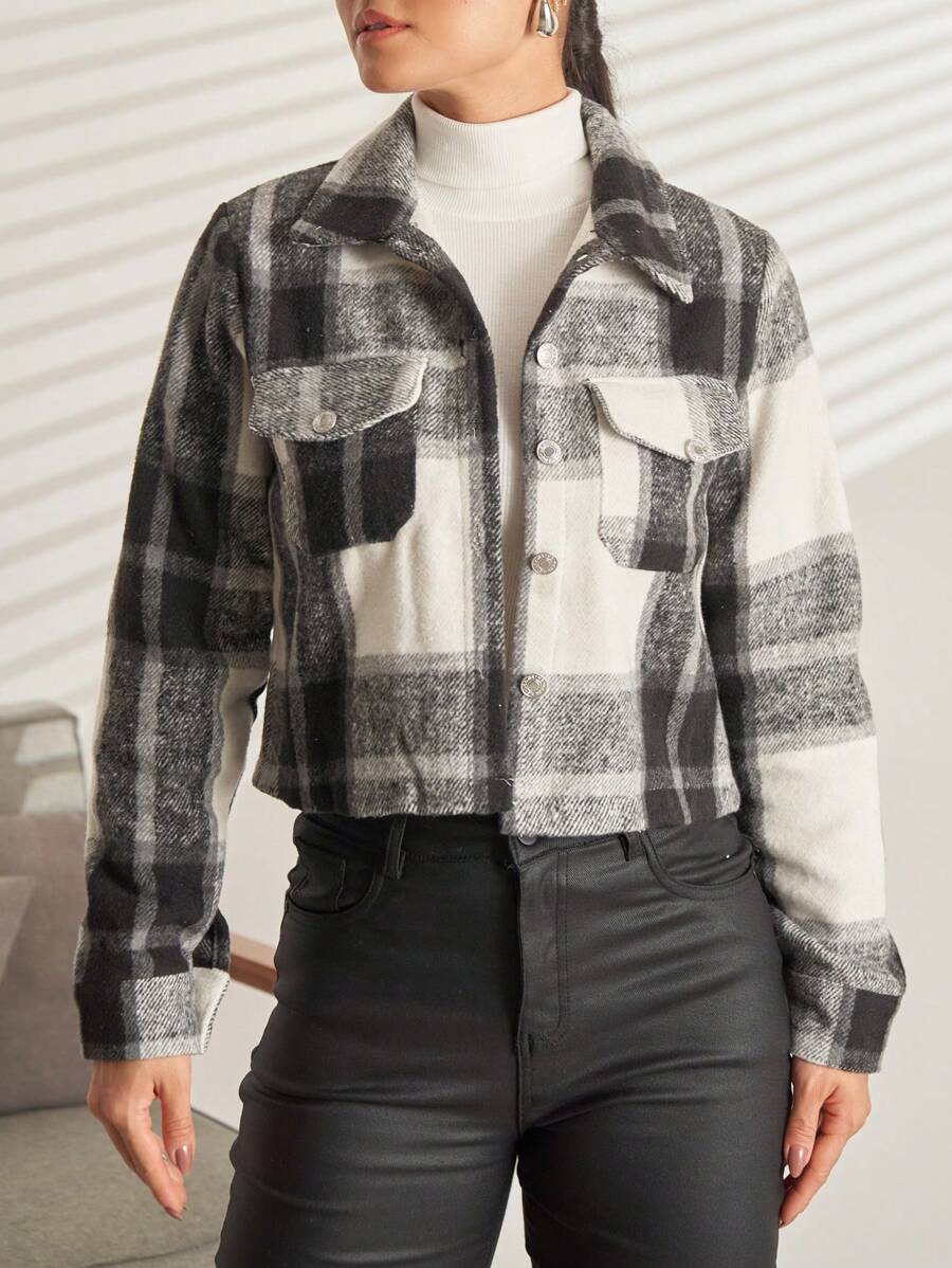 Casaco Xadrez Bortao Jaqueta Bolso Feminina Blusa De Frio Simplez Festa junina