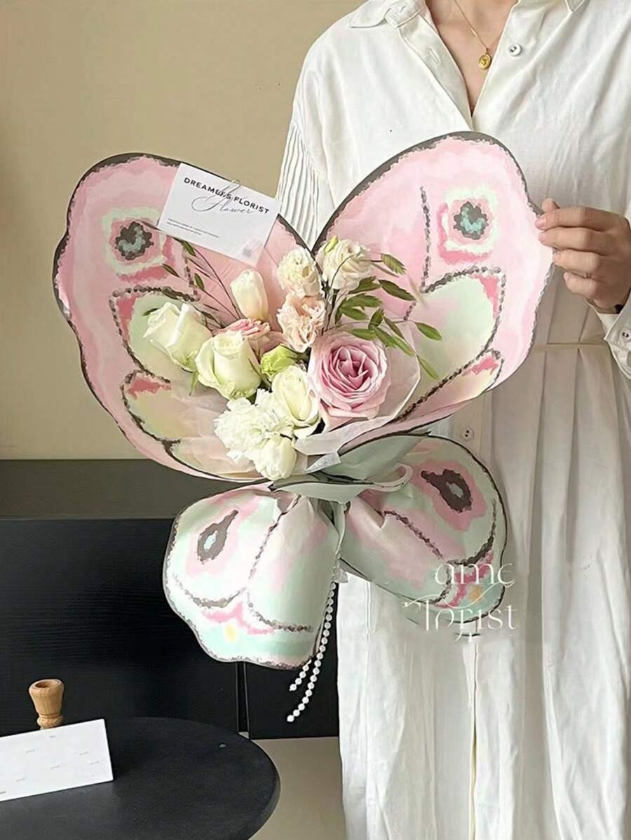 10pcs/5set Butterfly Shaped DIY Flower Wrapping Paper, Handmade Gift Wrapping Material, Creative Butterfly Wing Bouquet Packaging