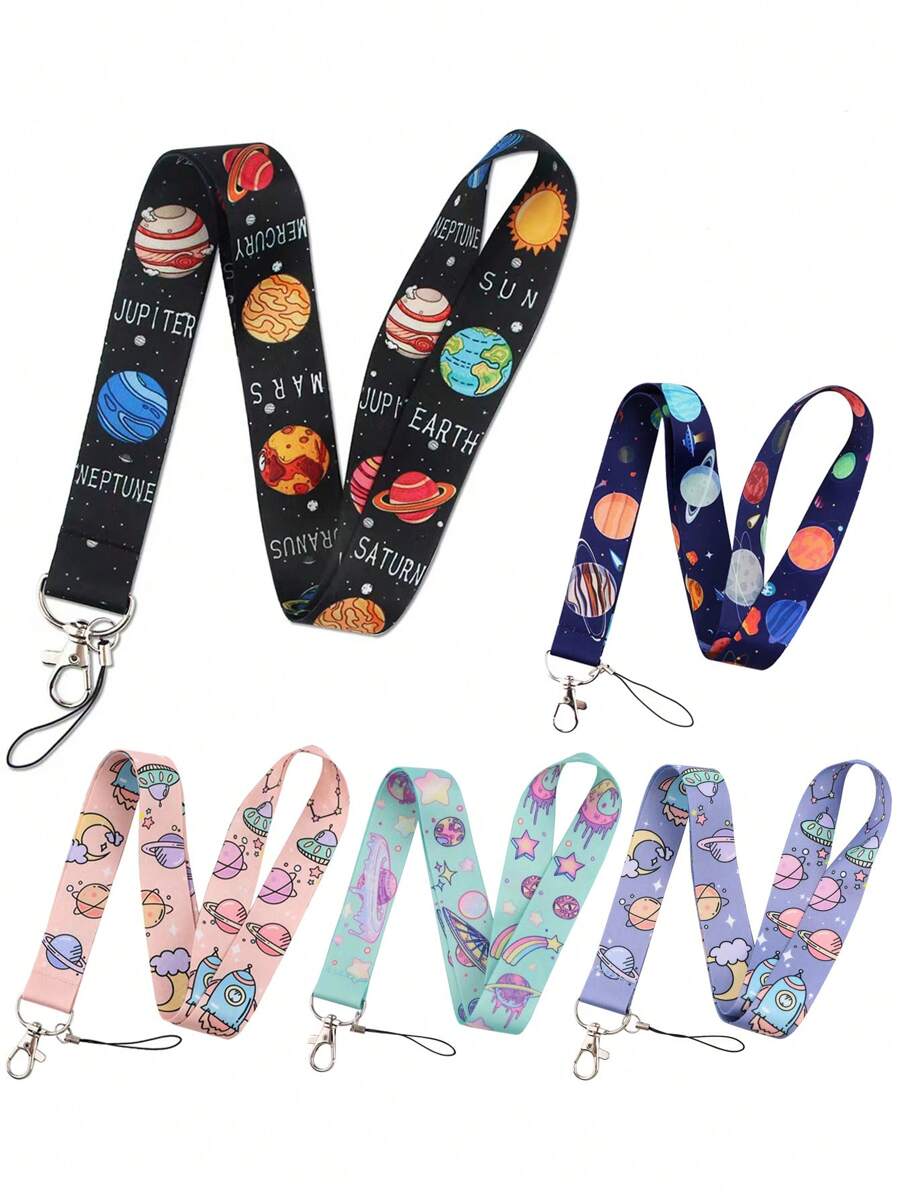 1pc Universe Star & Moon Pattern Long Strap For ID Badge Holders, Suitable For Doctor, Nurse, Student, Teacher And Fair Worker, Can Be Used As Lanyard For Exhibitions, Gifts, Keychains Or Daily Use. Car Accessories Bag Charm School