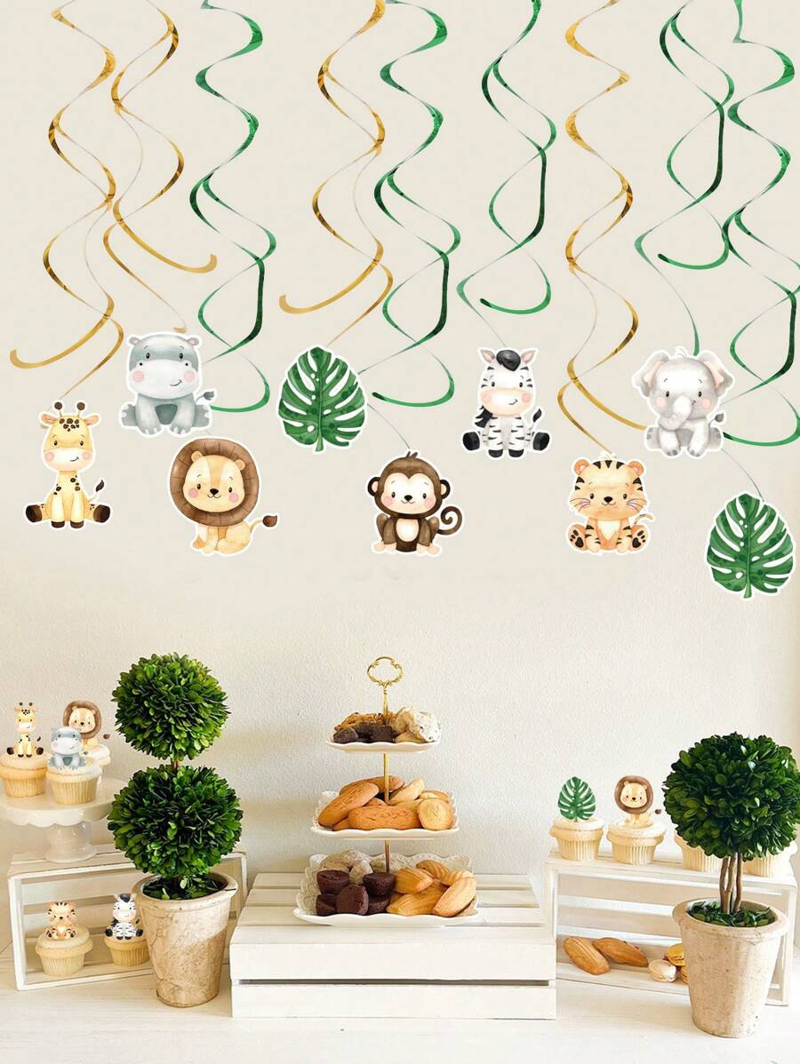 12 piezas Colgantes en forma de espiral con animales de la jungla, decoraciones para fiestas de cumpleaños, baby shower, suministros para fiestas con tema de jungla, decoración de fondo, Navidad