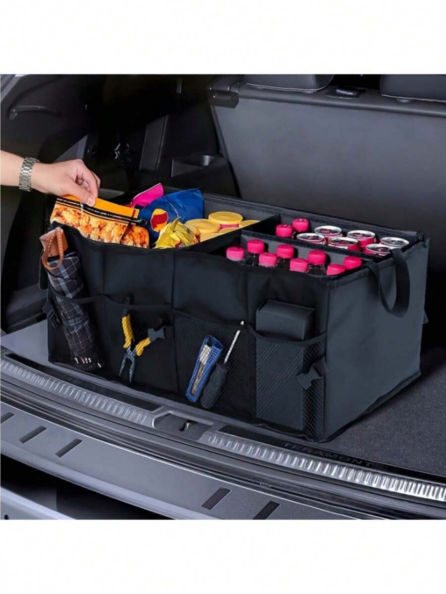 1 pièce Organiseur de coffre de voiture, sac de boîte de rangement en tissu Oxford, sac de rangement portable pliable