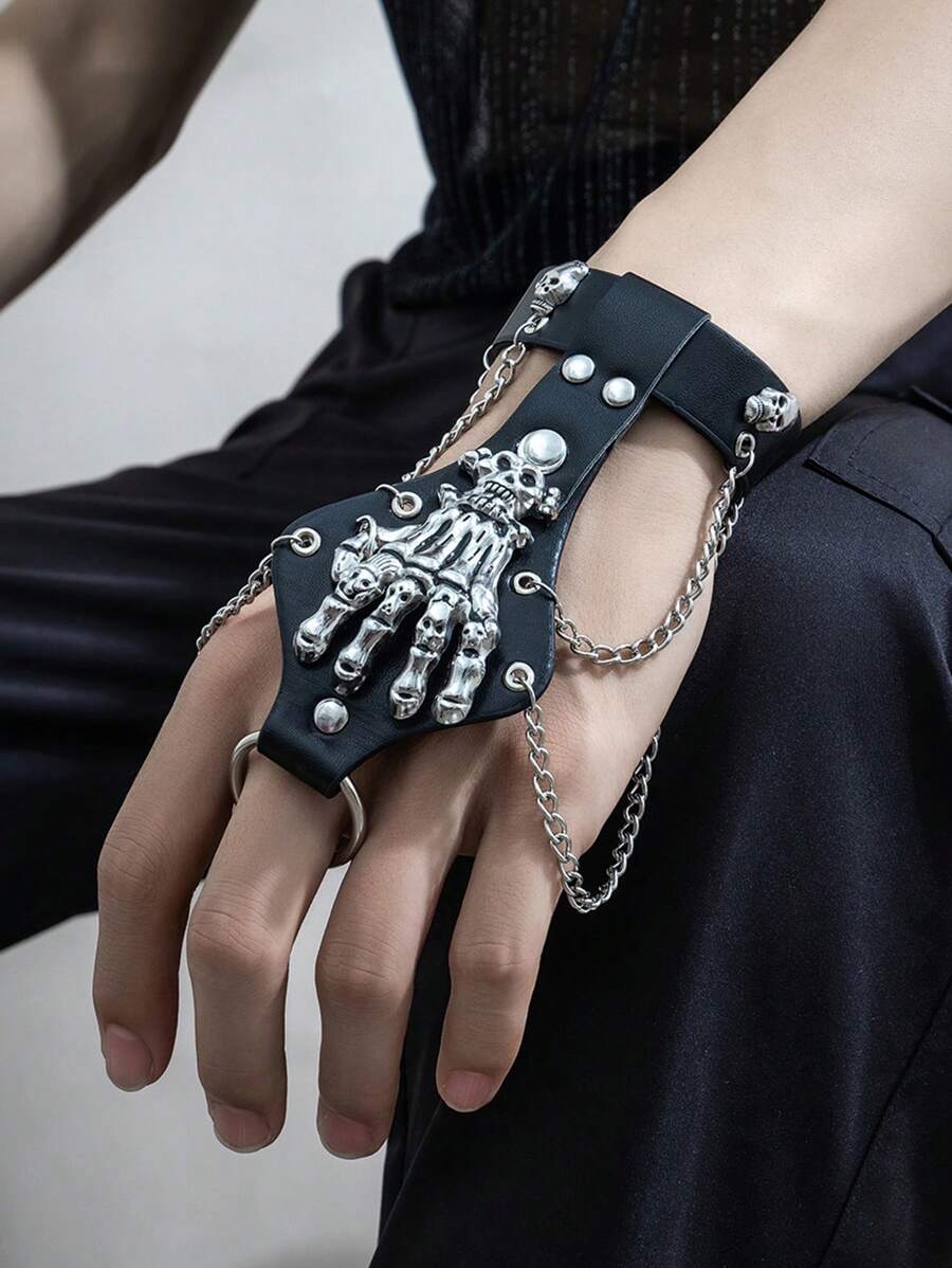 1 szt. Męska bransoletka-pierścień osobowości Combo Punk Gothic Rękaw z czaszką i pazurami Z odsłoniętymi palcami, Nadaje się na imprezy, Halloween, występy, na co dzień