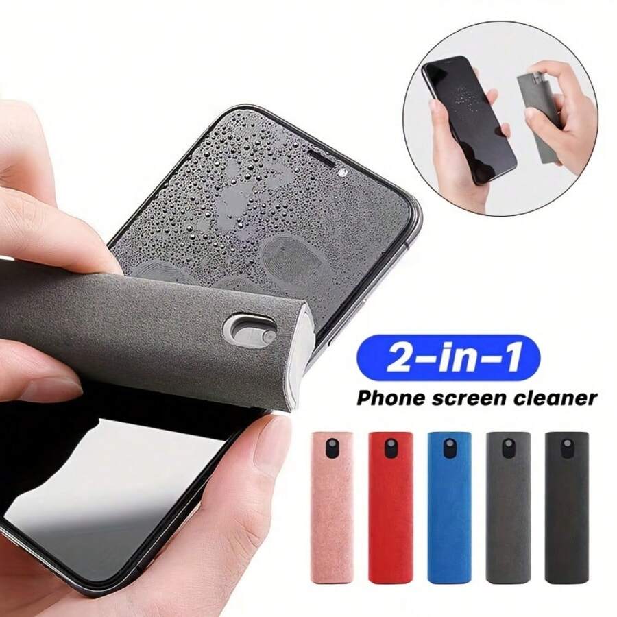 1pc 2-In-1 Microfiber Screen Cleaner With Spray Bottle(Contains Cleaning Fluid), Streak-Free Wipes For Phones & Computers - Essential Cleaning Tool For Home, College, & School Readiness