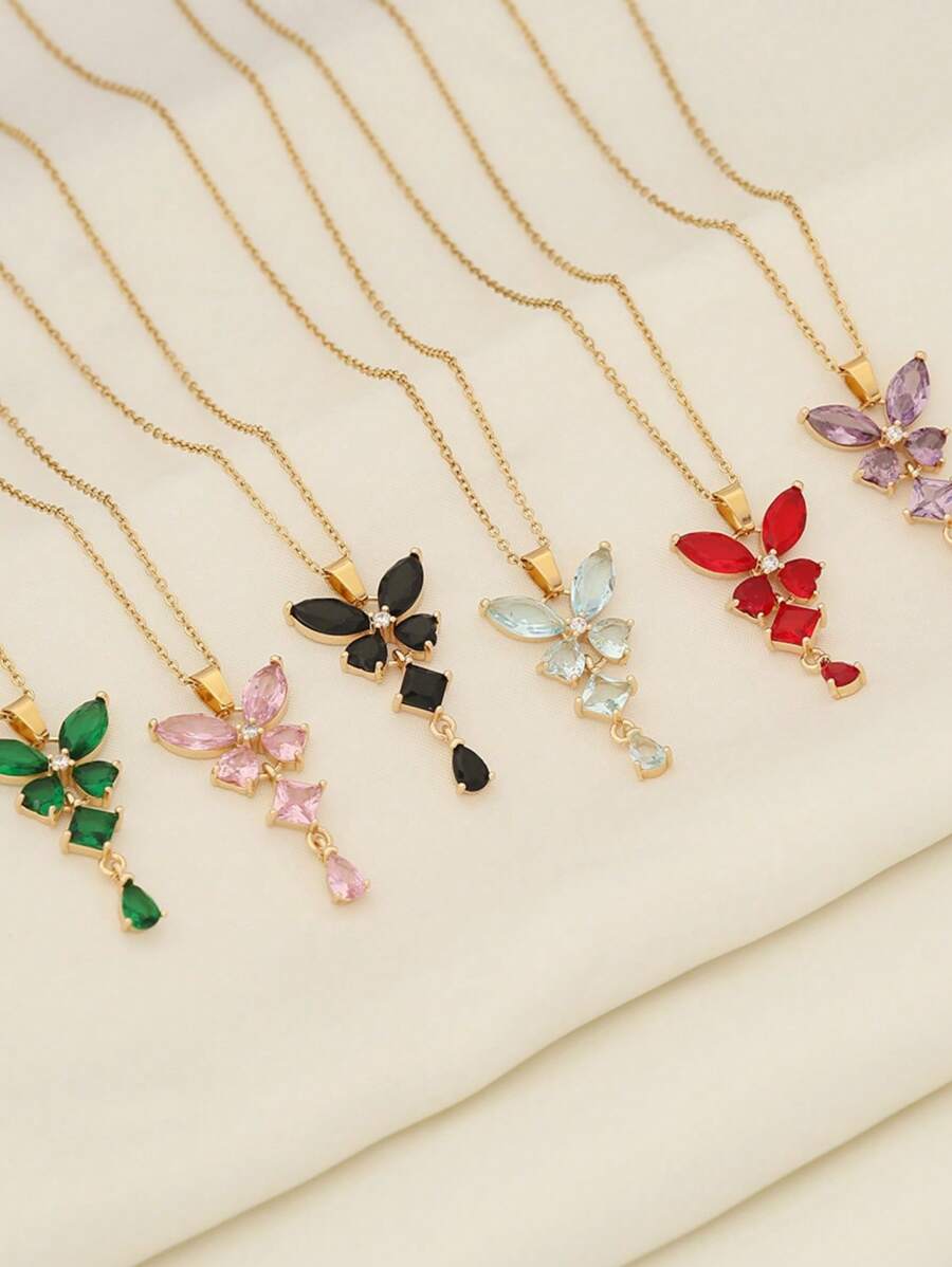 1pc Stainless Steel 18K Plated Butterfly Pendant Necklace, Fashion French Chic Ins Style Suitable For Party, Date, Office Wear