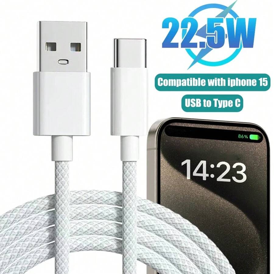 Cable de carga y datos USB Tipo C de 22.5W 3A de carga rápida compatible con iPhone 15, 15 Pro, 15 Pro Max, iPad, S24, S23, S21, accesorios para teléfonos, compatible con carga de automóviles, CarPlay, compatible con iPhone 16, 16 Pro Max, 15, 15 Plus, 15 Pro, 15 Pro Max, compatible con Xiaomi, compatible con OnePlus Tipo C
