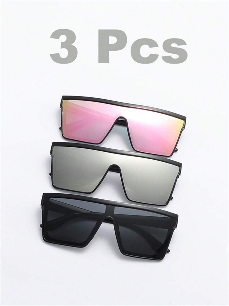 3pcs/1pc Teen`S Large Framed Fashion Glasses For Summer, Suitable For Daily Use
