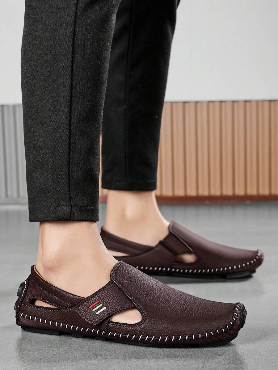 Men's Hollow Buckle Breathable Loafers, Casual Walking Shoes And Driving Shoes