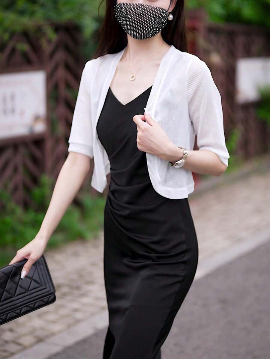 1 pieza Chal blanco transparente con vestido con tiras, cubierta de protección solar para mujer para atuendos de verano