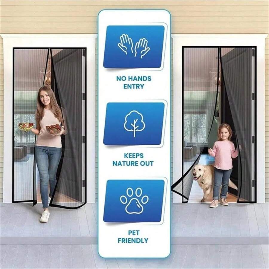 1pc Magnetic Self-Sealing Mesh Screen Door, Heavy Duty Instant Mesh Curtain With Full Frame Hook & Loop, Hands-Free Bug Off Door Screen For Patio, Pet And Kid Friendly, Multiple Sizes And Colors