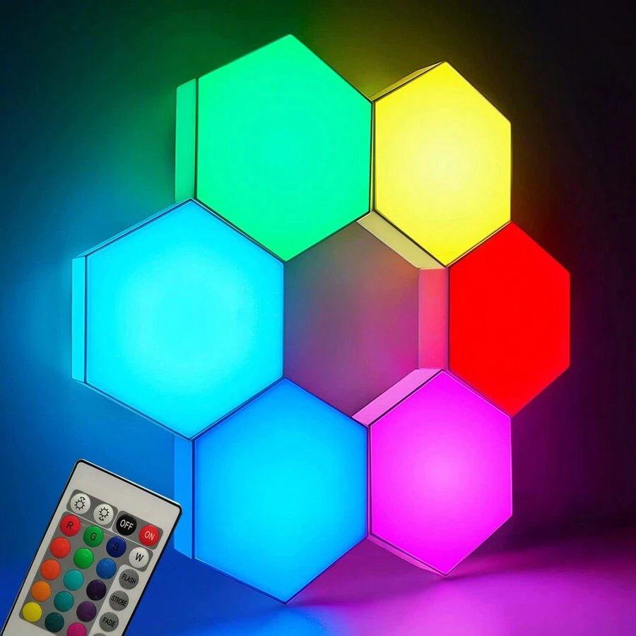 Hexagon LED Lights Wall Panels Battery Powered, 16 Colors And 4 Lighting Modes Hexagonal Wall Light RGB Lights Modular Touch Sensitive Lights With Remote Control For Home Decor, Living Room, Bedroom, Gaming Room, Party, Wall Lights Gift For Kids, Adults