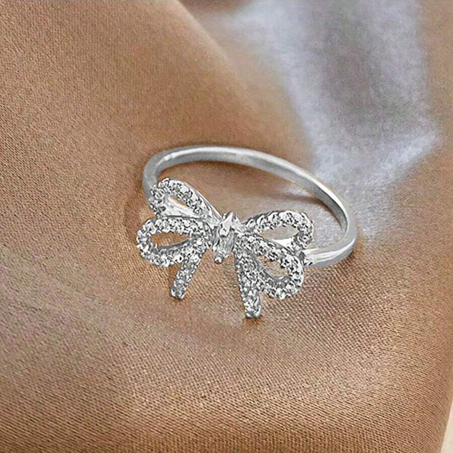 1 Stück Kupfer tauschierter Ring mit Strass-Zirkonia-Schleife, Valentinstag, Muttertag, Geschenk für Mutter
