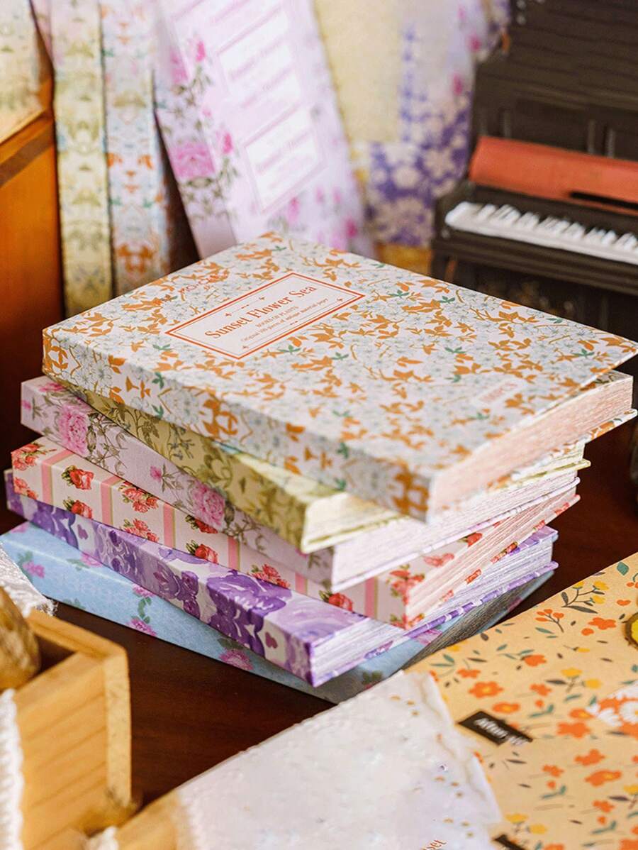 100 Stücke Fächer Form Blumen Garten Handtuch Aufkleber Material, dieses Vintage Notizpapier Material ist nicht selbstklebend