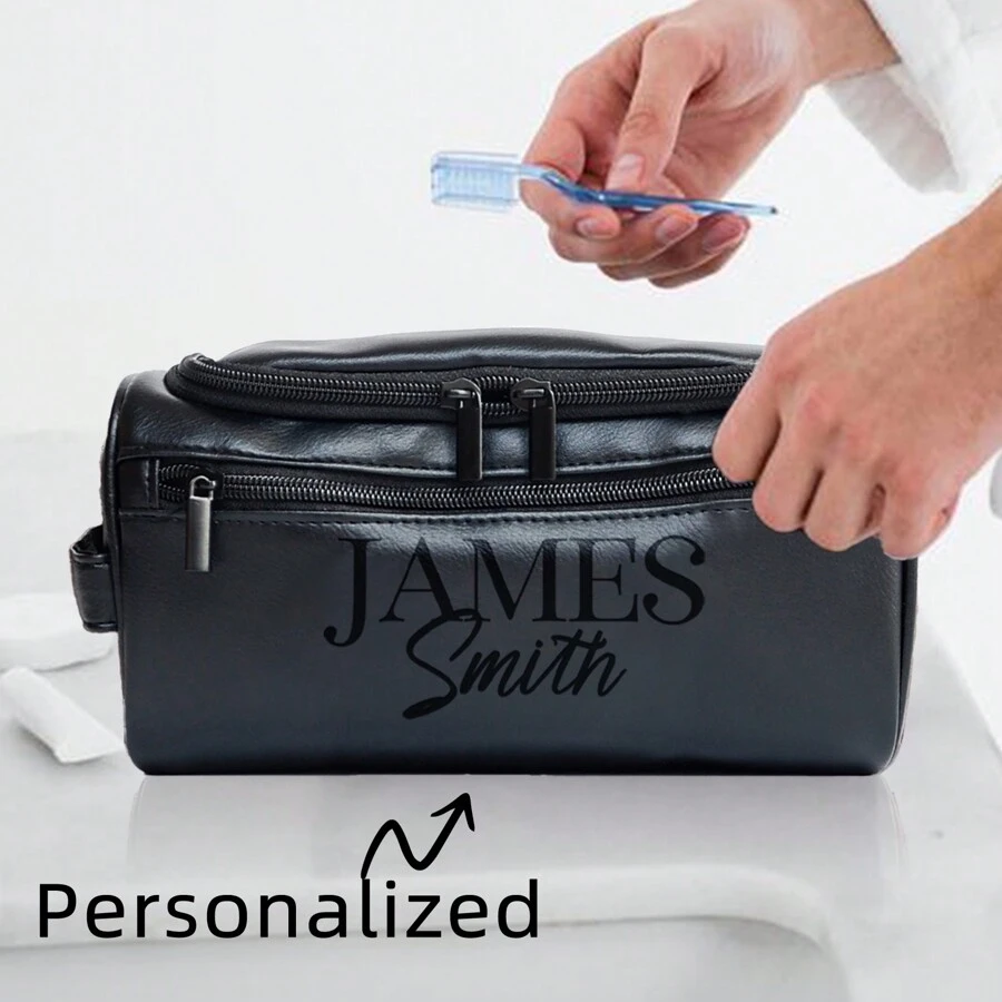 Personalized Toiletry Bag For Men, Engraved Name Initials Toiletry Bag, Customized Monogram Travel Shaving Dopp Kit For Groomsmen, Gift For Christmas, Birthday, Dad, Husband, Grandpa,