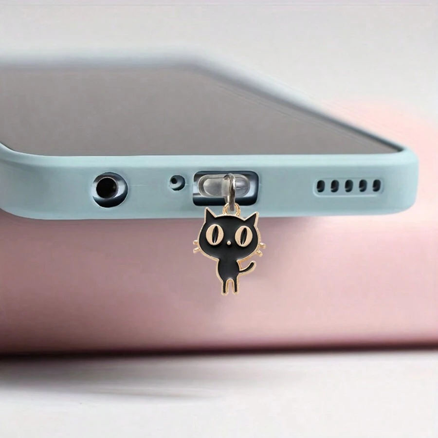 Gattono carino in lega, tappo antipolvere in forma di gatto con grandi occhi per porta di ricarica del telefono cellulare