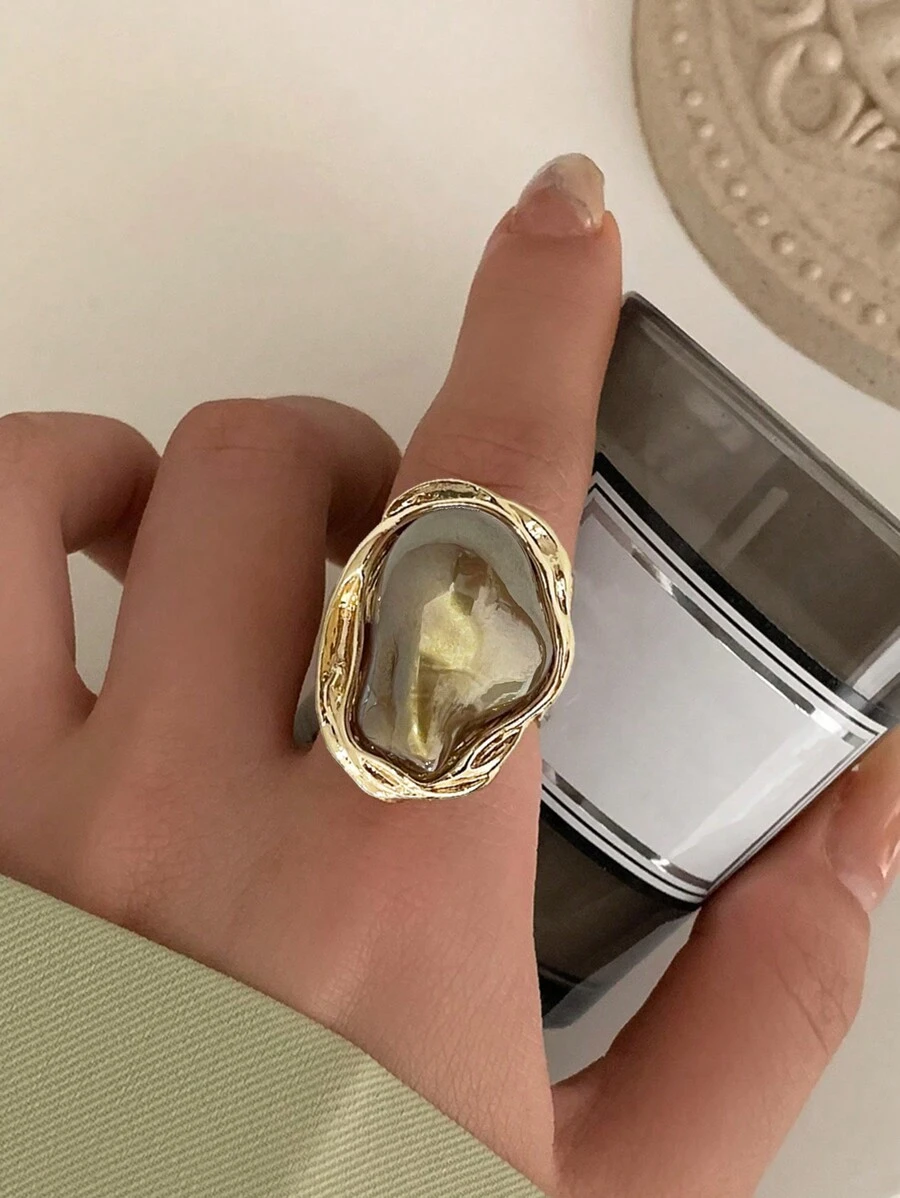 1pc Asymmetrical Asymmetric Pearl Ring, Adjustable, Suitable For Women Everyday Wear Jewelry, European And American Style