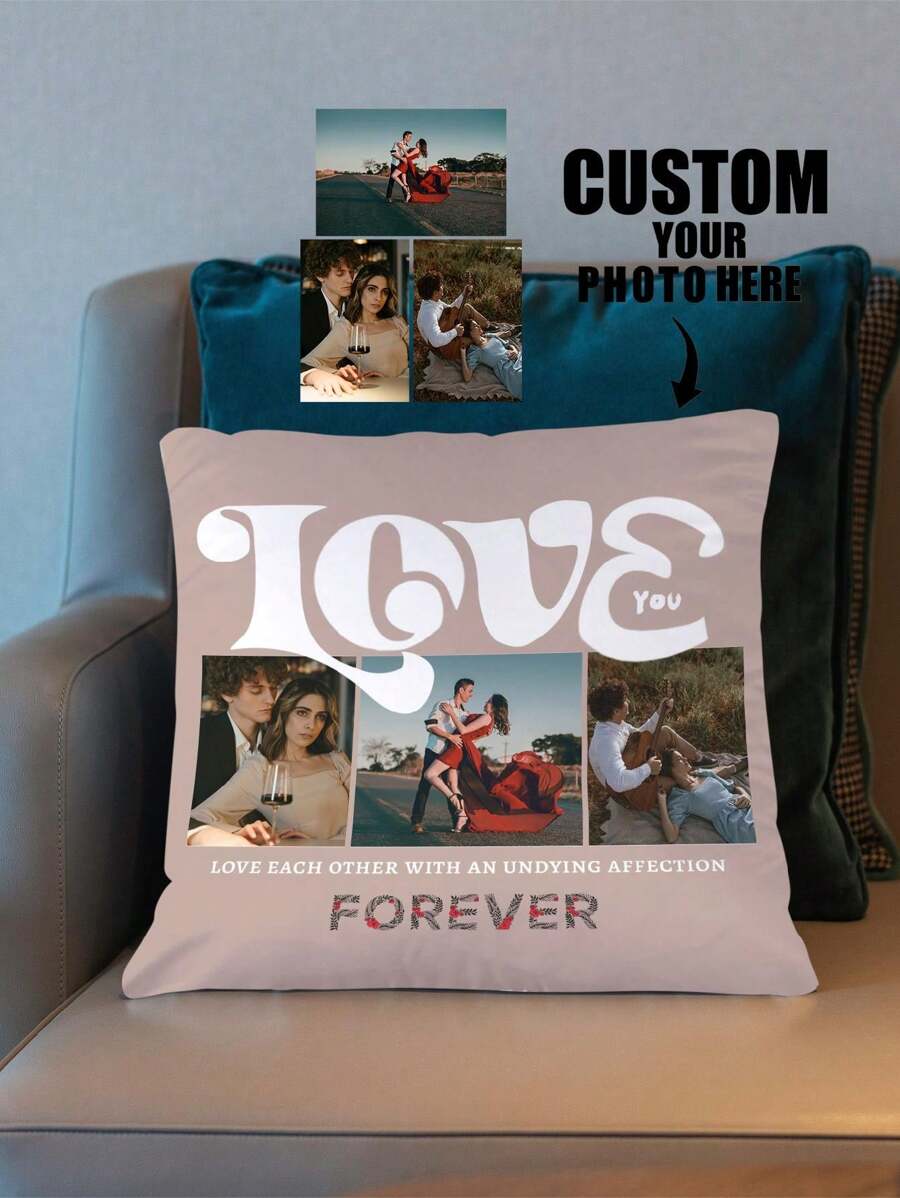 1pc Customized Pillow Case With Single-Sided Photo Or Text Printing, No Filling, Suitable For Wedding Anniversary, Valentine's Day, Proposal, Couple Date, Husband And Wife Gift