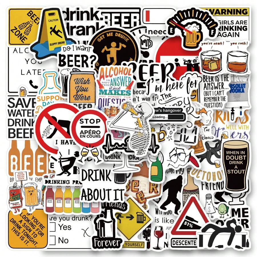 paquete de 50 pegatinas divertidas de alcoholismo | Pegatinas de vinilo estético de alcoholismo, pegatinas de alta calidad para álbum de recortes, papel decorativo, diario, portátil, parachoques, monopatín, botellas de agua, computadora, caricaturas, casco, pegatinas de automóviles. Las pegatinas pueden traer mucha diversión a tu vida, regalos perfectos para adultos y niños.