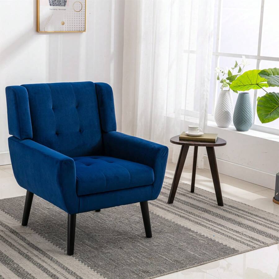 Upholstered Modern Soft Velvet Material Ergonomic Accent Chair Living Room Chair Bedroom Chair Home Chair With Black Legs Indoor Home Royal Blue Foam