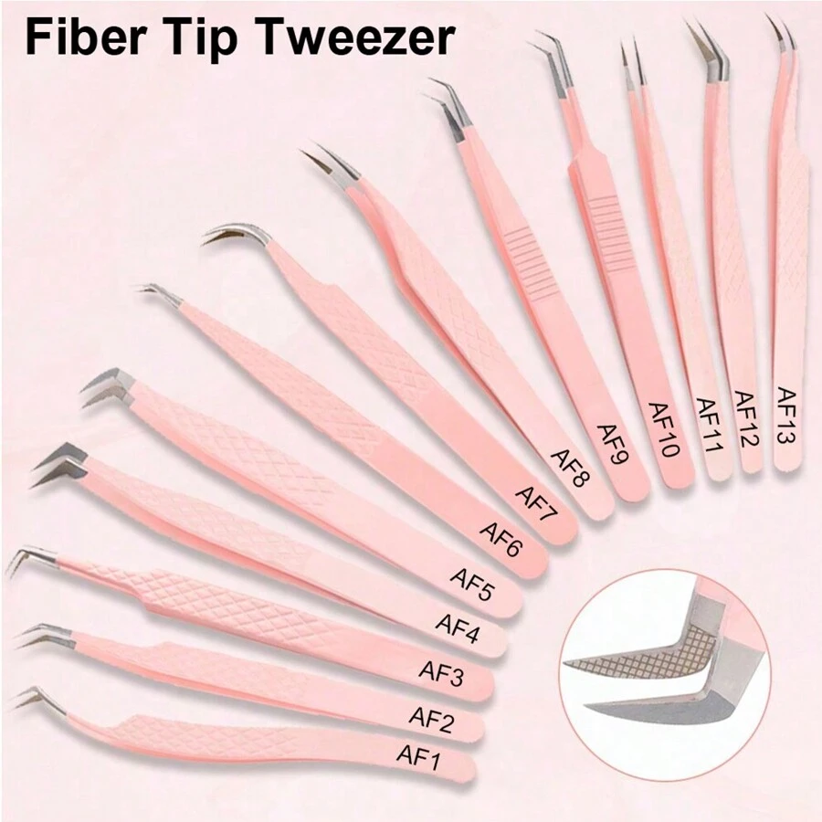 FADVAN Fadvan 1 Pc Eyelash Tweezers Extension Pink Stainless Steel Superhard Tweezers With Fiber Tips High Precision Anti-Static Tweezers