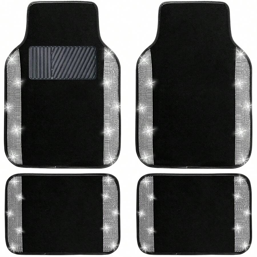 NBTEPEM Bling Car Floor Mats Full Set, Universal Fit Most Cars,SUV, Trucks, 4 Pcs Sparkle Glitter Diamond Carpet For Women Girls With Anti-Slip Pad