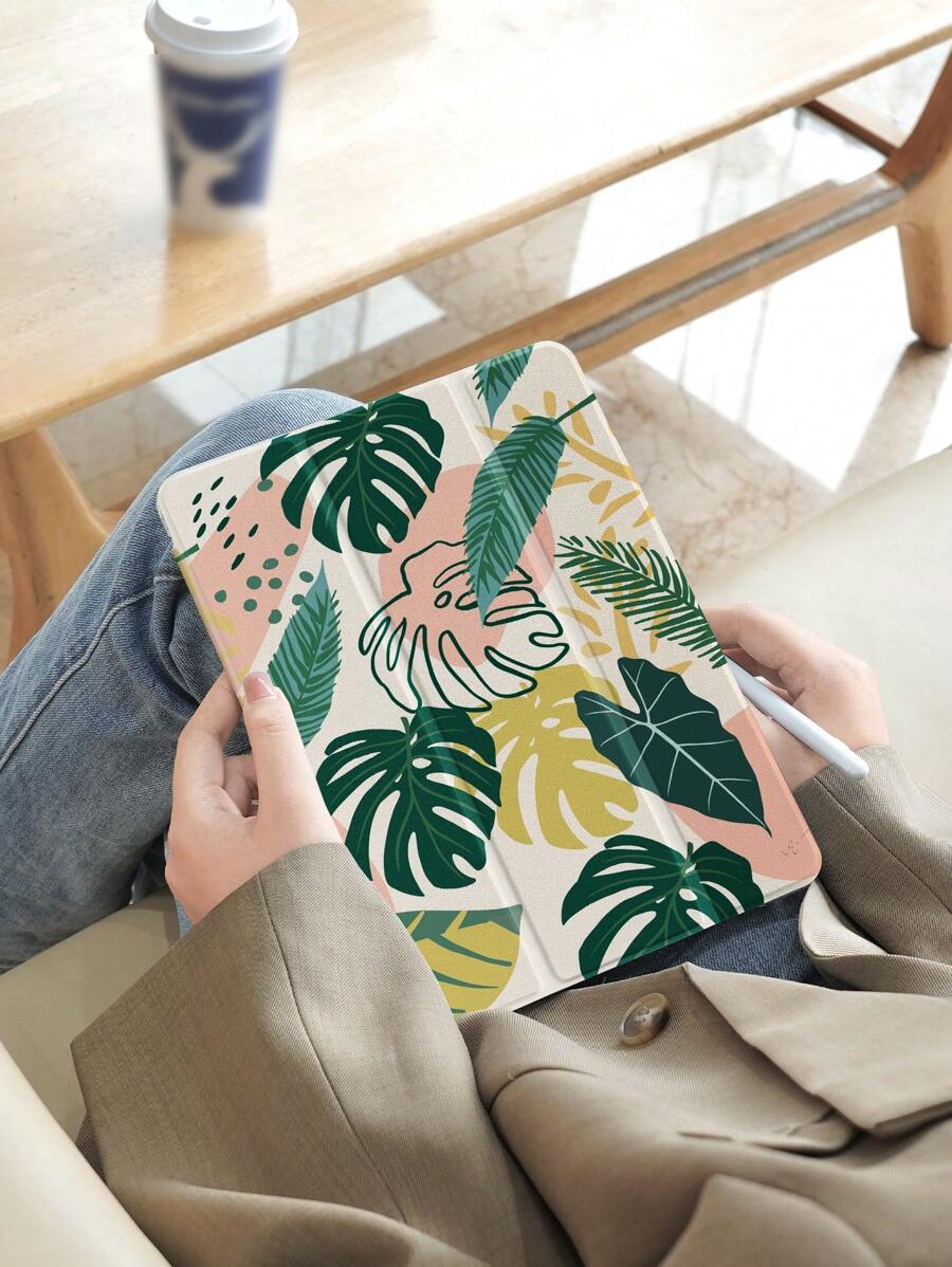 Green Plant Pad Case Compatible With IPad 7/8/9th Generation 10.2inch,Compatible With Samsung Galaxy Tab A7 10.4 Inch, Matepad 10.4/ Tab/ Cover,With Pen Holder,Supports Automatic Sleep/Wake Lid