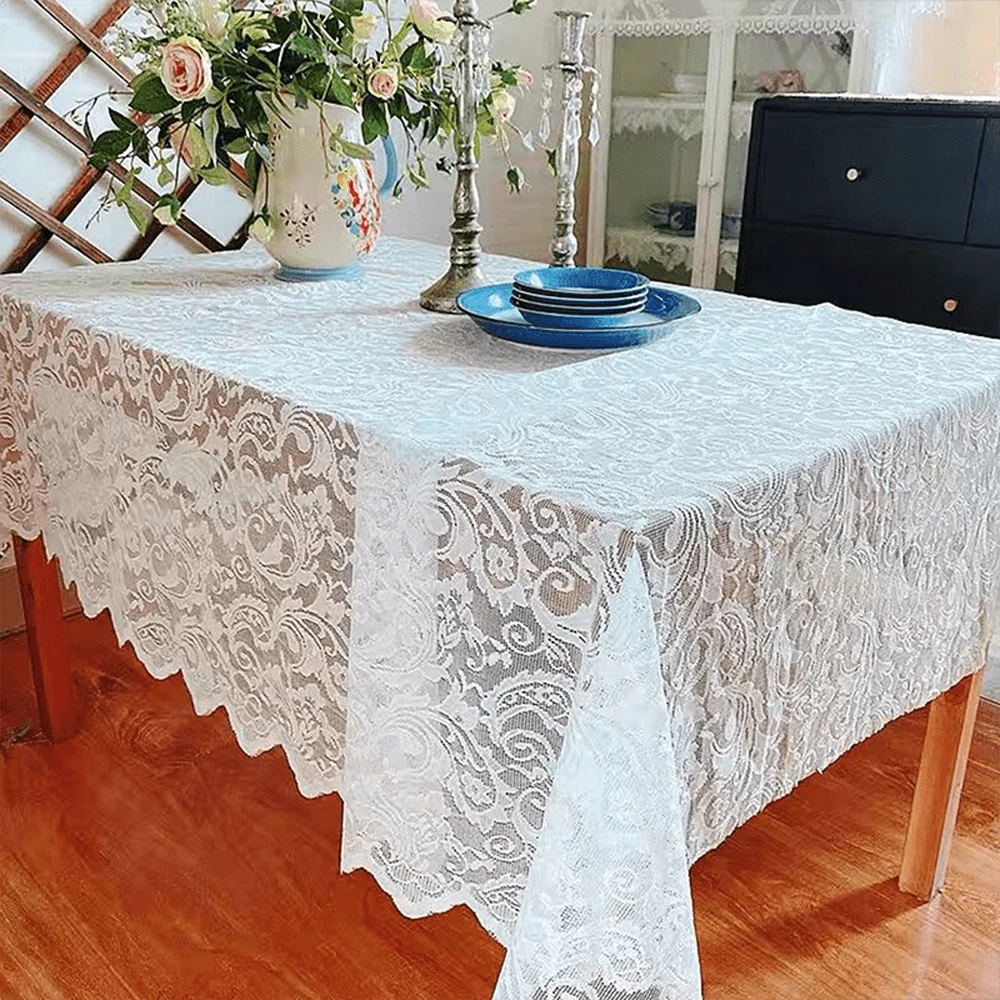 1 pieza Mantel de encaje floral con borlas adecuado para la decoración de la mesa del hogar