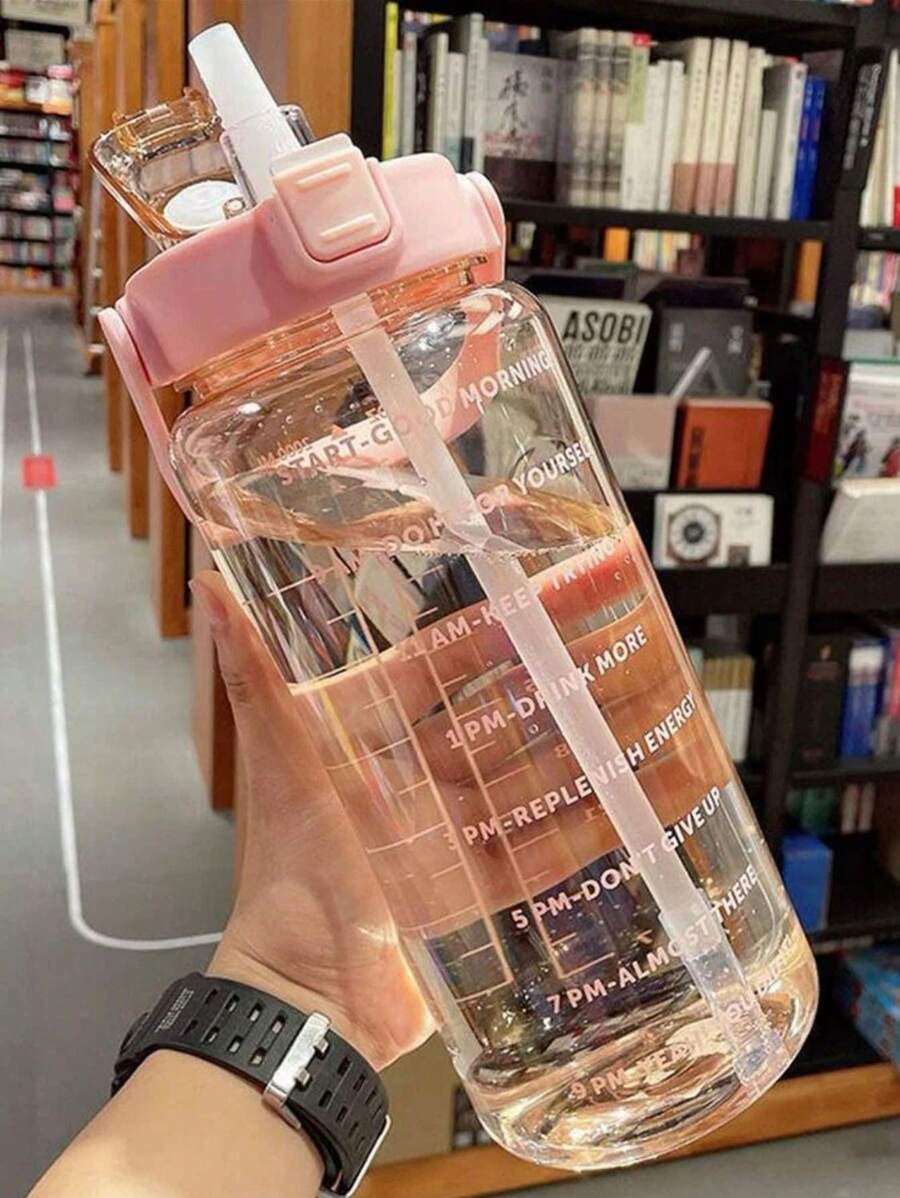 1pc 2000ml Or 750ml Large Capacity Black PC Water Bottle, Sports And Fitness Portable Straw Cup, Suitable For Home And Outdoor Travel