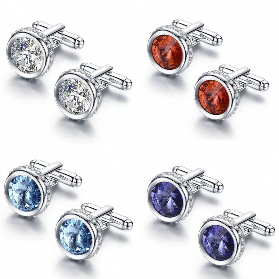 1 Pair Crystal Shirt Cuff Links Wedding Cufflinks For Men Jewelry Or Accessories Father's Day Gift For Party Anniversary Birthday