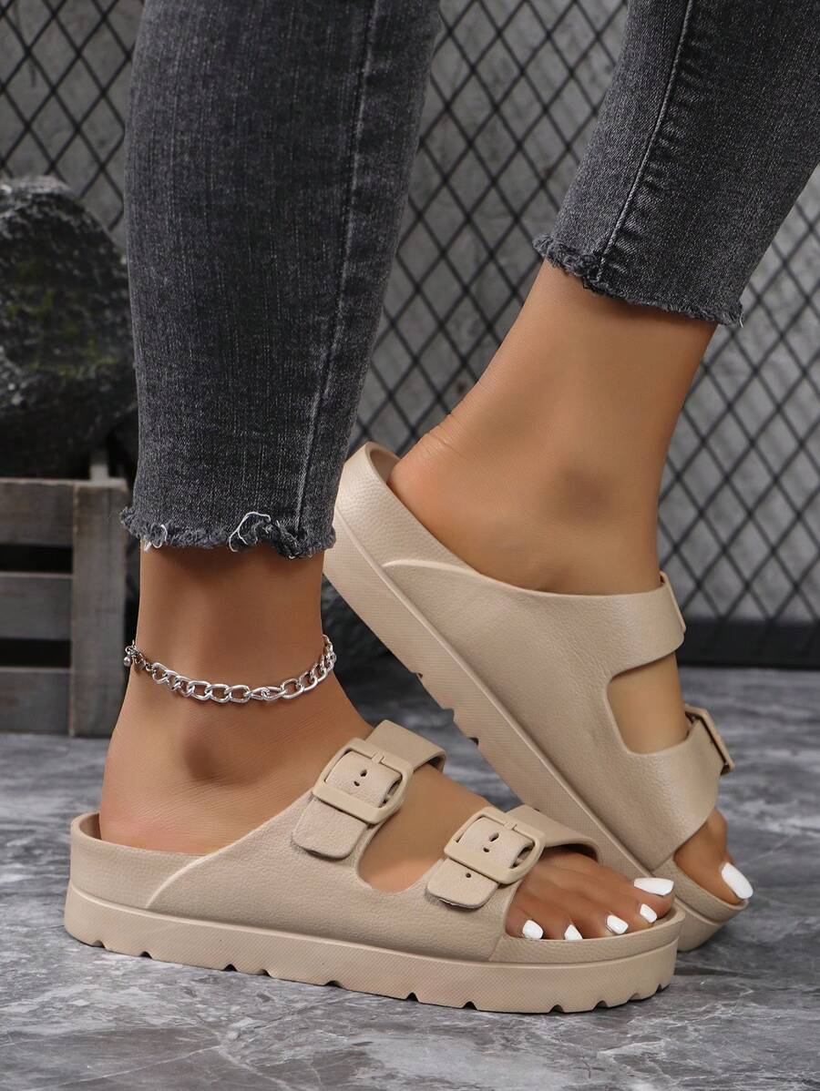 New Fashion Sandals For Women, Versatile Thick Sole Elevated EVA Lightweight Comfortable Soft Sturdy Non-Slip Dual Adjustable Strap Platform Slippers For Dress, Beach, Walking