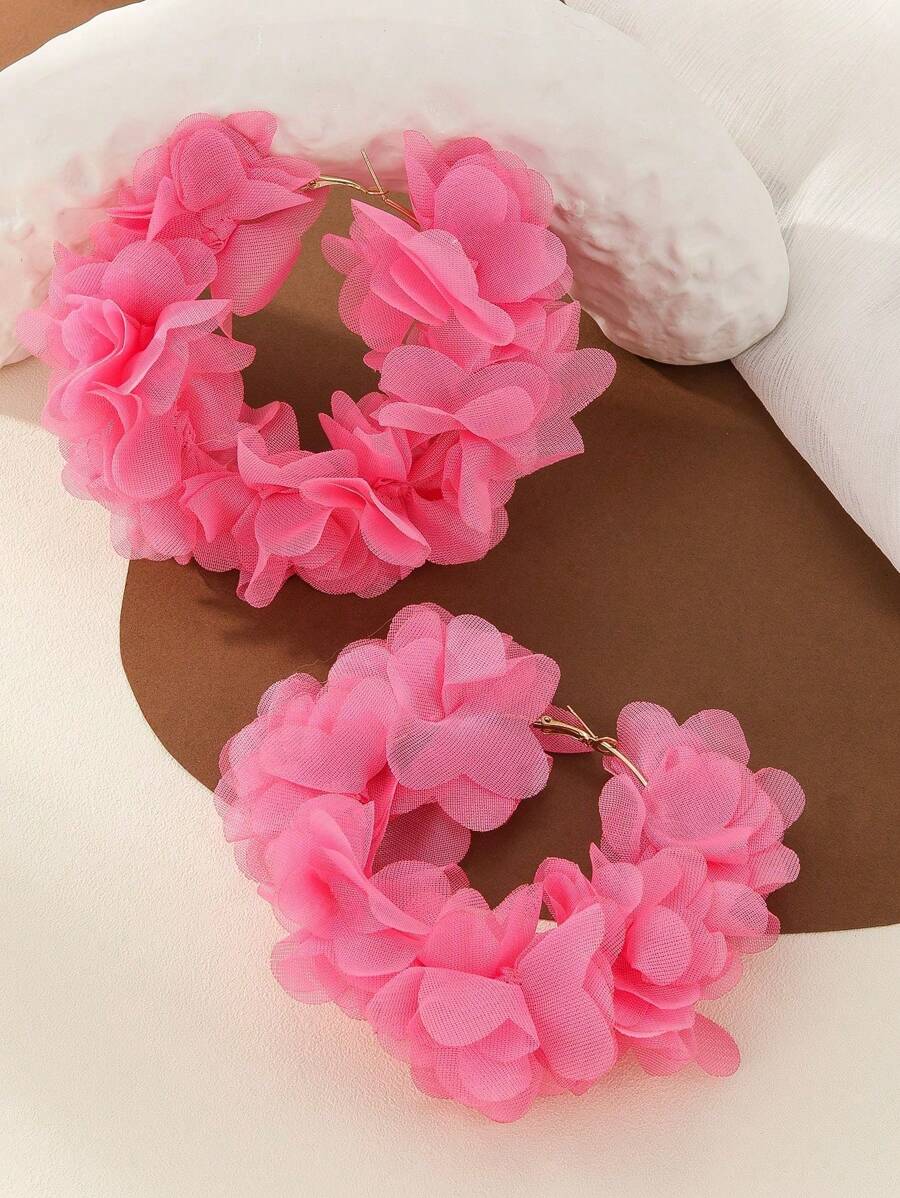 1 par de brincos com design de flor em tecido rosa, estilo fashion, sexy e fofo, adequado para Dia dos Namorados, Dia das Mães, presente