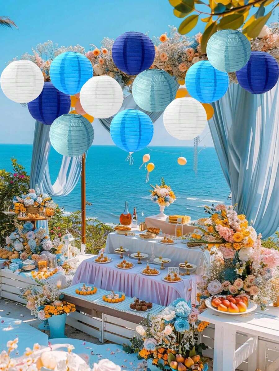 12pcs Party Decoration Paper Lanterns, Foldable Round Hanging Decorations For Birthday Wedding Decor, Back To School Valentine Day