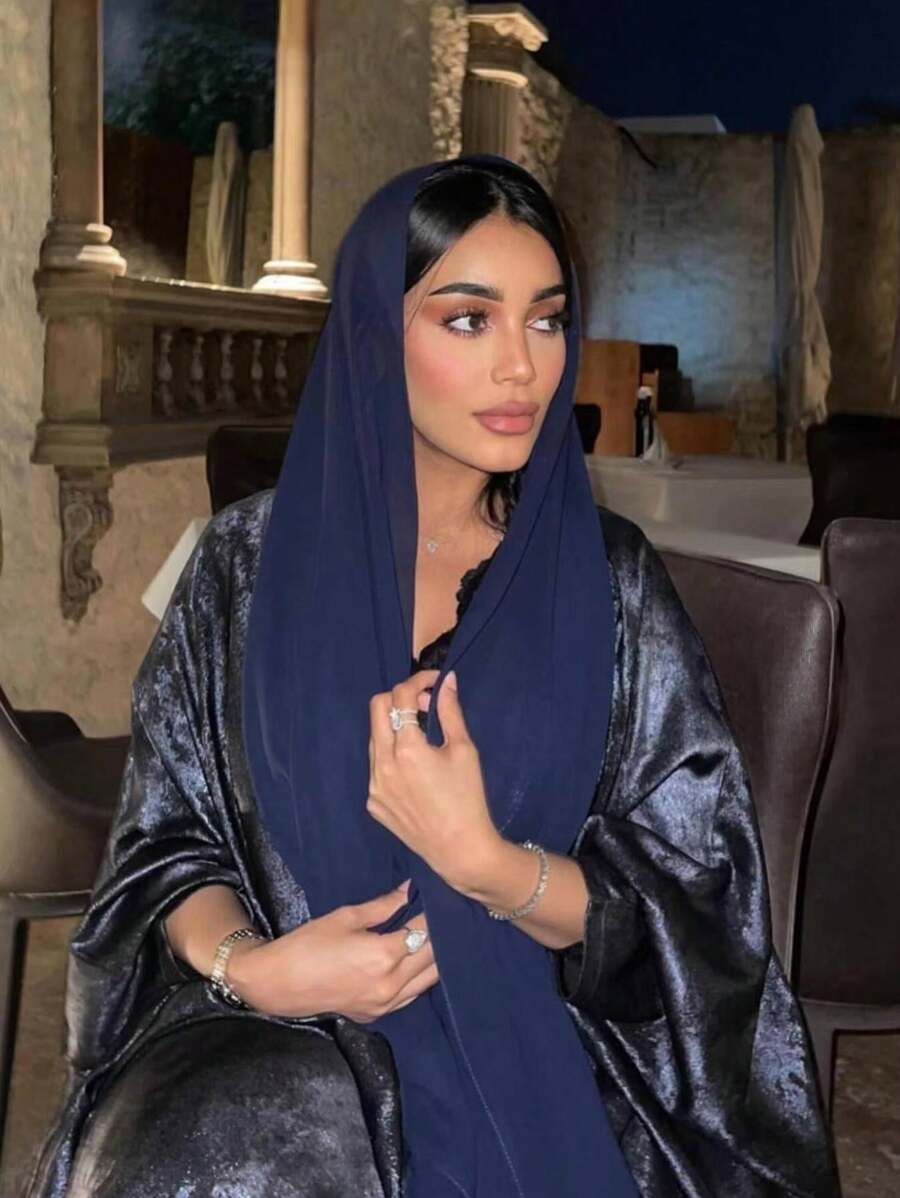 1pc Ladies' Soft Solid Color Chiffon Faux Pearl Scarf, Arab Style Headwrap And Hijab For Daily Use In The Headband Abaya Accessories Veiled Clothes