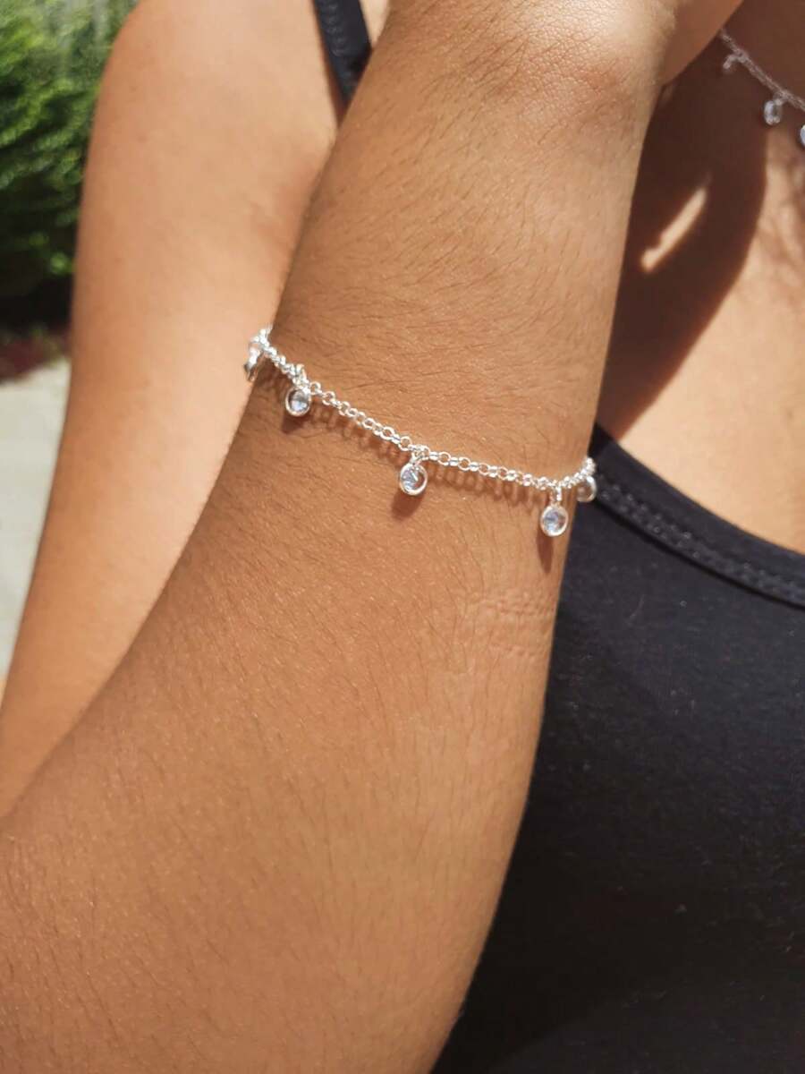 Pulseira Ponto De Luz Feminina Zircônia Branca Prata 925