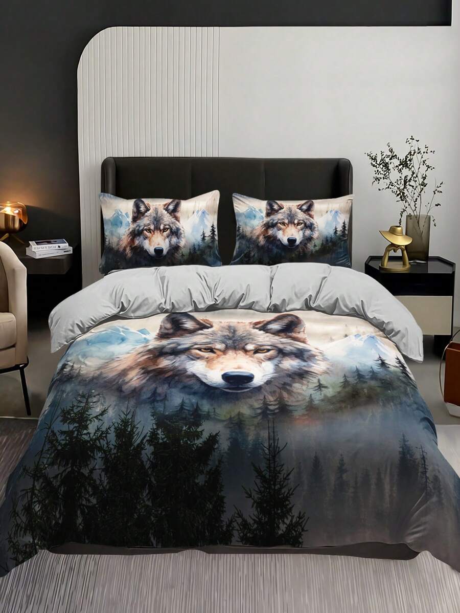 3pcs Wolf King Animal Duvet Cover Set (1 Duvet Cover Without Comforter + 2 Pillowcases Without Pillow Core), High-Definition Print For Home, Dorm
