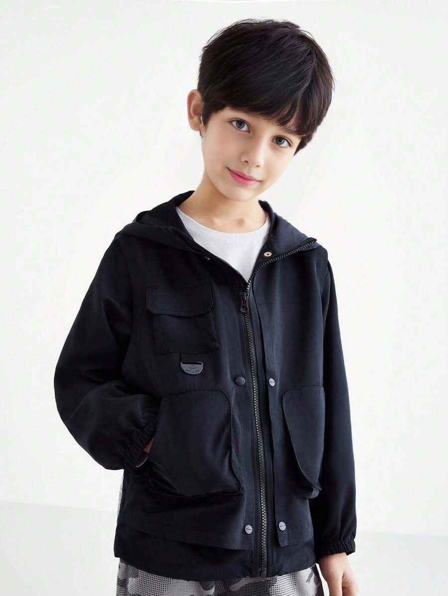 Annil Boys' Hooded Woven Jacket Coat, Black