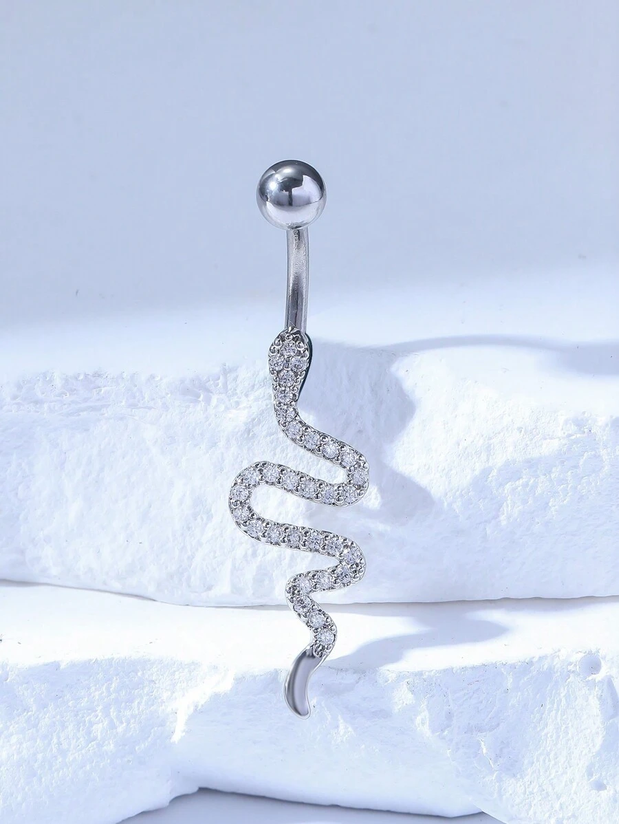 1 Stück silberplattierter Luxus Kupfer Bauchnabelpiercing mit Strass, geeignet für Frauen an Valentinstag, Weihnachten, Halloween, Ostern, Bar, Party, Strand, Geburtstag, für den täglichen Gebrauch