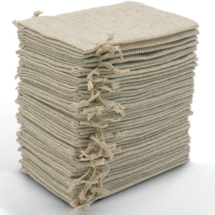 50 peças de sacos de estopa de 4" x 5,5" com cordões, sacos de juta vinho tinto, sacos de linho, sacos de pano de linho grosso, pequenos sacos de presente, adequados para joias, faça você mesmo, artesanato, casamento, festa, Natal