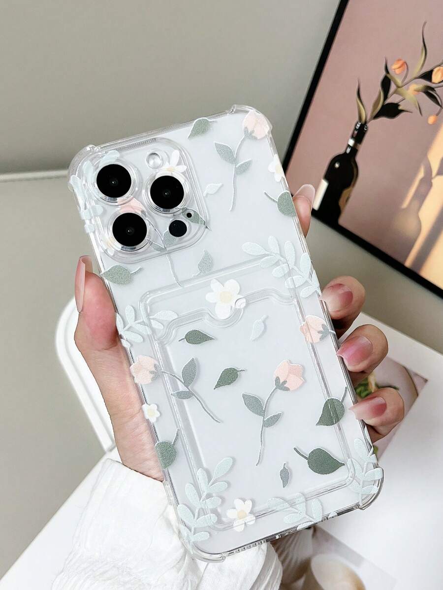 Soporte para tarjeta Apple, 1 pieza, funda minimalista de TPU con protección en las cuatro esquinas, con estampado de flores coloridas y compatible con iPhone, Redmi, Galaxy, Pixel