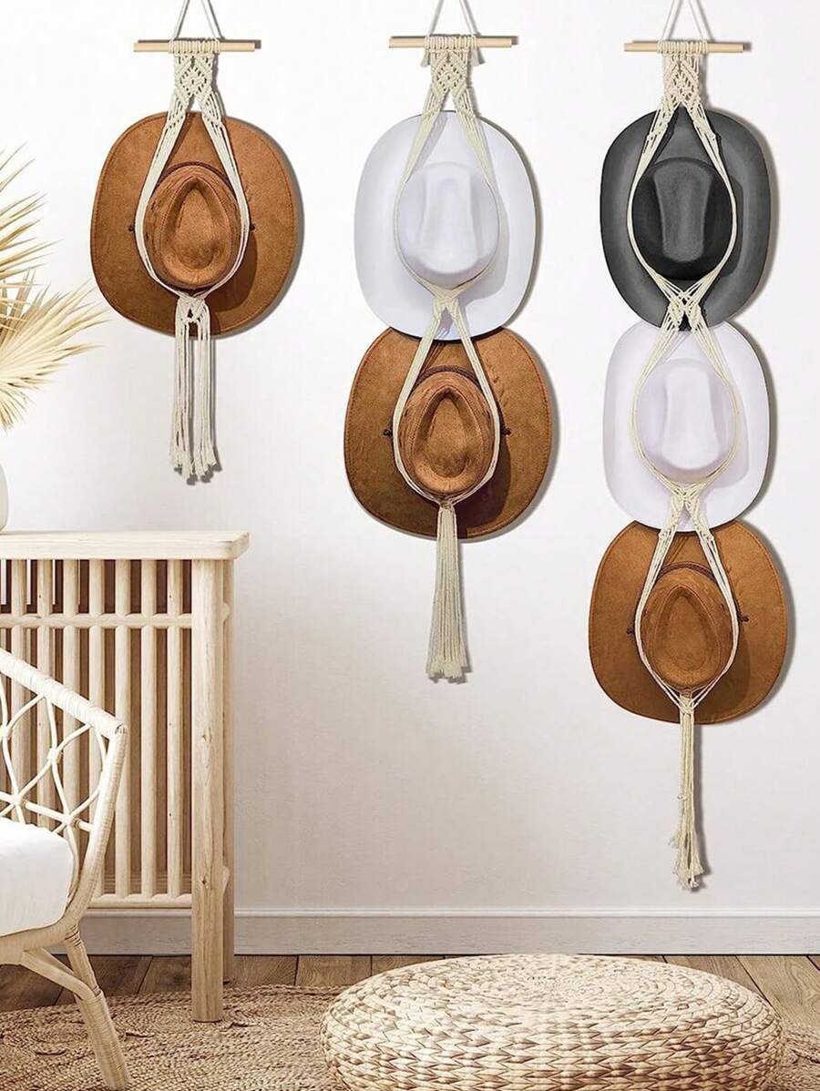 1 pièce/1 set Porte-chapeau en bois macramé, étagère murale tissée pour ranger les chapeaux, organisateur de chapeau fait main, étagère suspendue pour casquettes de cowboy, pour dortoir, étude, derrière la porte, rangement de casquettes de baseball, support à chapeaux bohème pour la maison, chambre à coucher, salle de bain, salon, bureau, décoration de maison, cadeau pour la Saint-Valentin, la Fête des Mères, Pâques, la Fête des Enseignants, le Nouvel An, la remise des diplômes, le printemps, l'été, les festivals, révélation du sexe, anniversaires, mariages, fêtes, le cadeau parfait pour les collègues, les amis et la famille, la rentrée scolaire