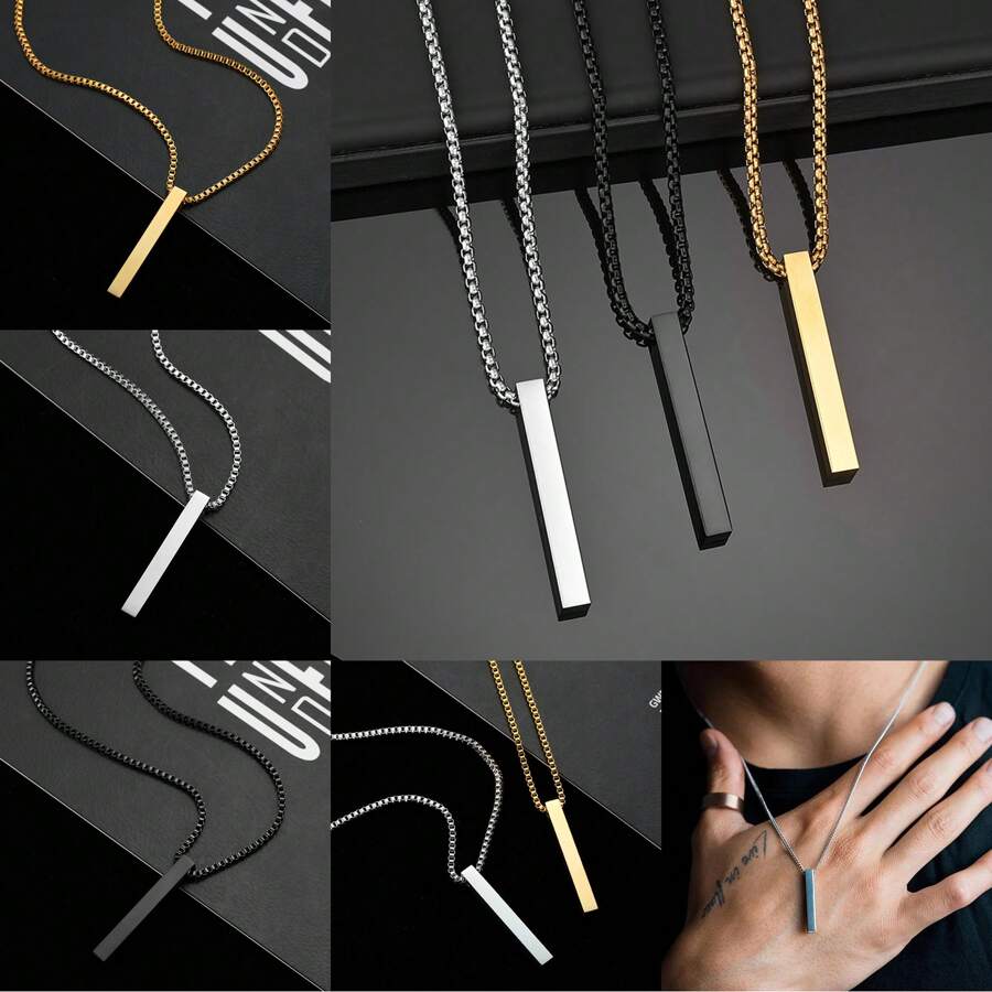 1 Peça colar masculino de estilo minimalista e Hip-Hop em Aço Inoxidável em forma de Cubo, Colar Pingente Retangular em Aço Titânio