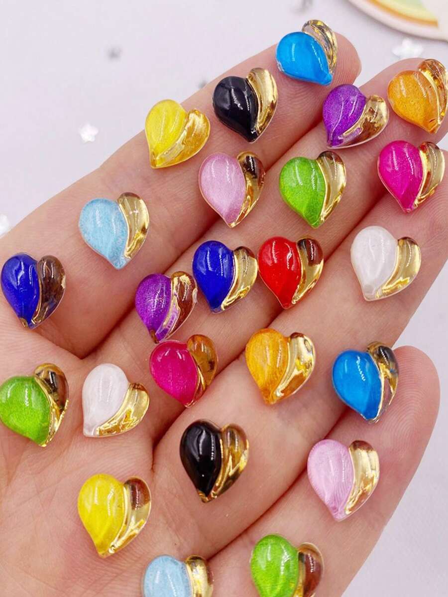 30 pezzi Accessori misti in resina Kawaii, cristalli colorati da 10 mm a forma di cuore di Phnom Penh, strass piatti per DIY, decorazioni per matrimoni, scrapbooking, unghie, gioielli, artigianato, per l'estate e la scuola