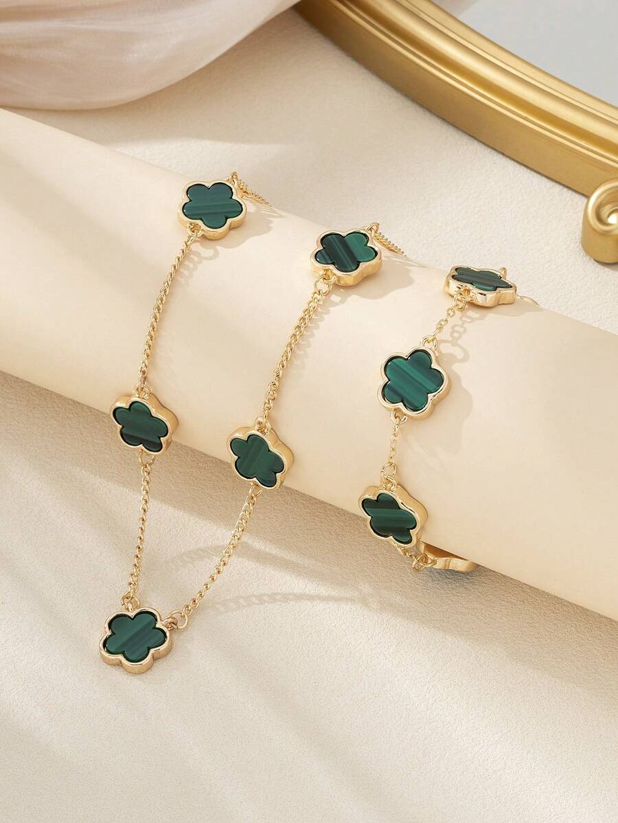 1pc Doce & Elegante Lucky Clover Pingente Colar Feminino E 1pc Pulseira Conjunto Dia Dos Namorados, Mãe, Mãe, Dia Das Mães, Presente