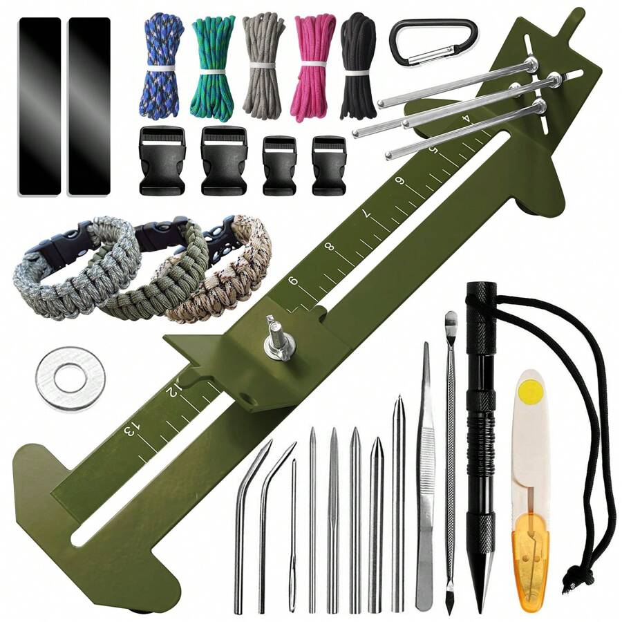 Kit de plantilla para pulseras de paracord, plantilla y herramientas profesionales para paracord, kit de nudos para hacer uno mismo con juego de agujas de paracord y paracords de colores aleatorios.