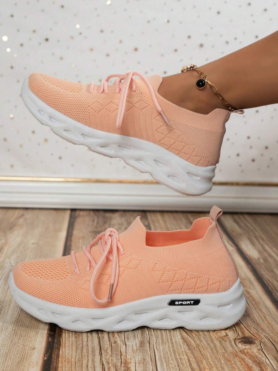 Scarpe da ginnastica da corsa piatte antiscivolo e traspiranti da donna in maglia, da infilare, scarpe sportive casuali