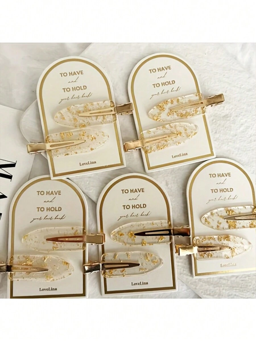 DIYPLUS 2pcs/4pcs Set Glittery Gold Bridal Hair Clips, Perfect Engagement/Wedding Gift, Includes Card Paper (Gold Color) Claw Clips Hair Claws Hair Barrettes