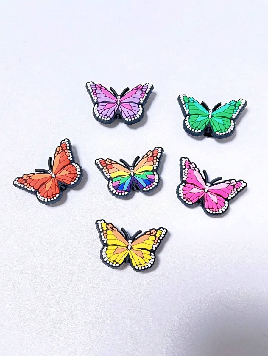 6pcs Colorful Butterfly DIY Fashion Shoe Charms, Removable Shoe Accessories For Hollow Out Clogs