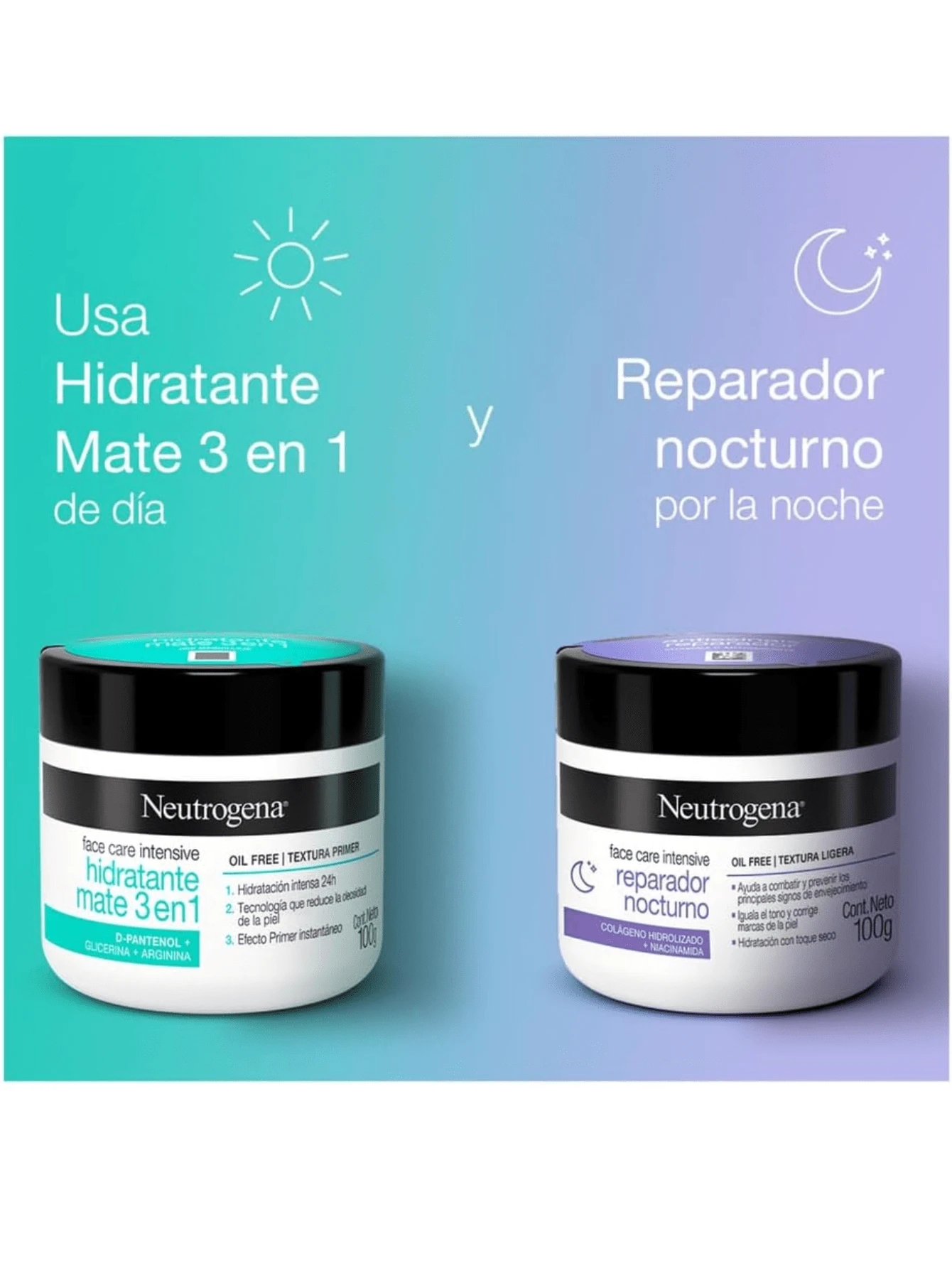 Crema Hidratante Facial Neutro gena Reparador Nocturno Face Care Intensive Colageno o Crema Hidratante Facial Mate 3 en 1 Neutro gena Face Care Intensive D Pantenol 100g