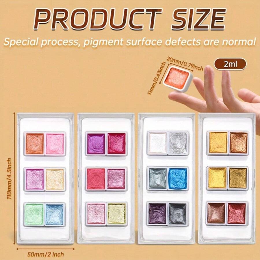 6 pigmenti solidi con brillantezza madreperlata ed effetto acquarello, vernici iridescenti professionali flash color oro e argento glitterato per realizzazioni manuali, pittura, scrittura, miscelazione di colori, forniture artistiche, regali per adulti, artisti, principianti