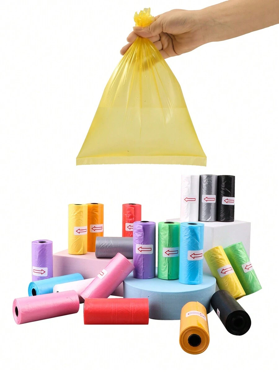 90 Stück / 6 Rollen Einweg-Müllbeutel, einfarbige Windelbeutel, tragbar, Auto-Müllbeutel, geeignet für Kinderwagen, Wohnzimmer, Badezimmer, Kinderzimmer-Reinigung, zufällige Farbe