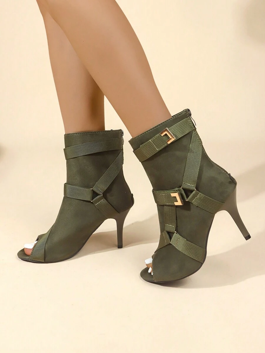 Women's Short Boots, New Sexy And Versatile High-Heel British Style Boots, Thin-Heeled Peep-Toe Cool Boots, Jazz Dance Paddock Dancing High-Heeled Shoes, Thin-Heeled Short Boots Jazz Dance, Summer Breathable Thin Boots